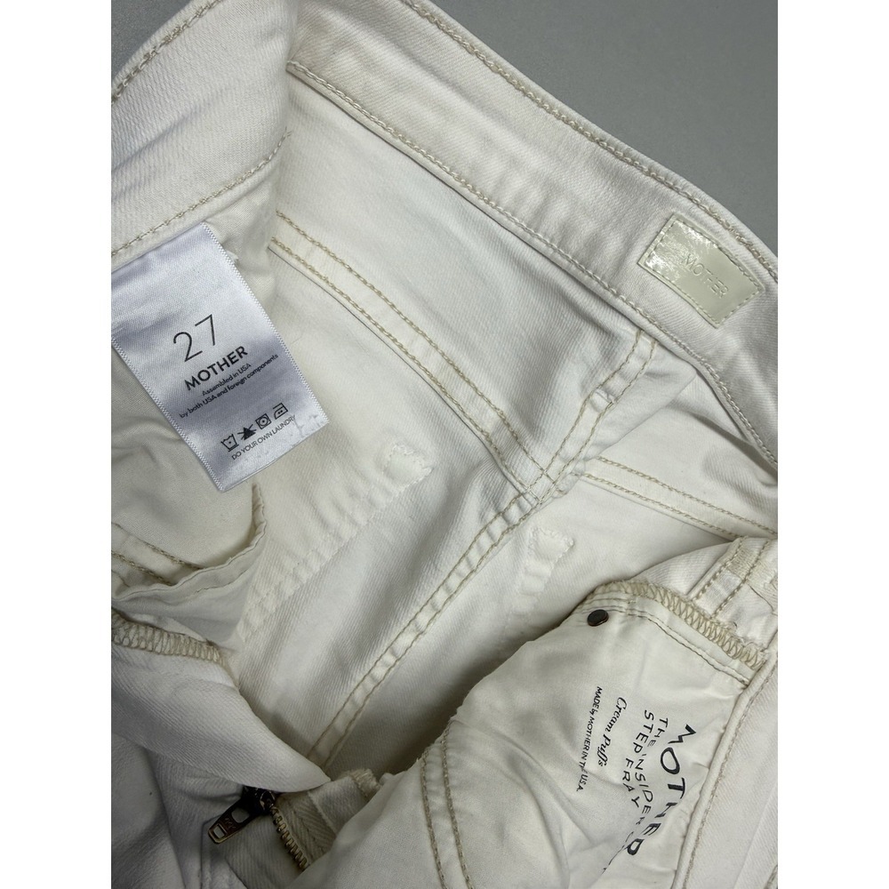 MOTHER The Insider Crop Step Fray Jeans Cream Puffs White Raw Hem Cropped Sz 27 - Picture 10 of 14